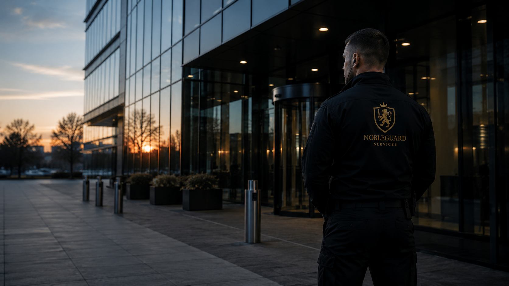 Beveiliger van Noble Guard Services op locatie